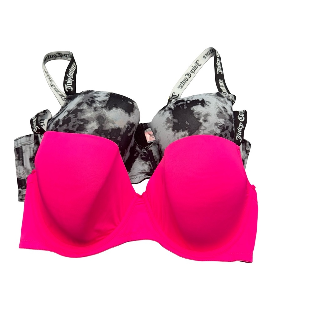 Juicy Couture Bra Set 42D Pink Black Y2K Lingerie Set Women's Intimates NWOT